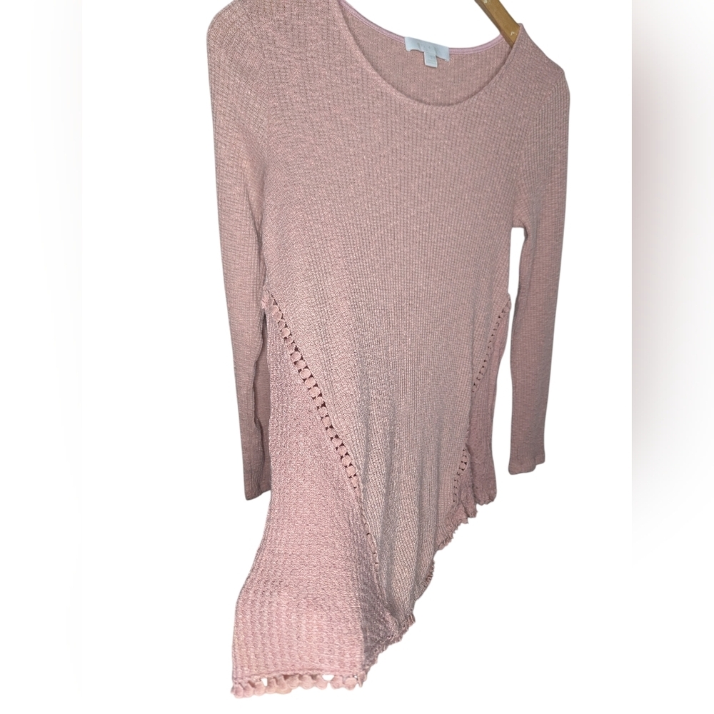 Anthropologie Eri + Ali Top Small Pink Waffle Knit Thermal Crochet Trim Boho - Picture 4 of 12